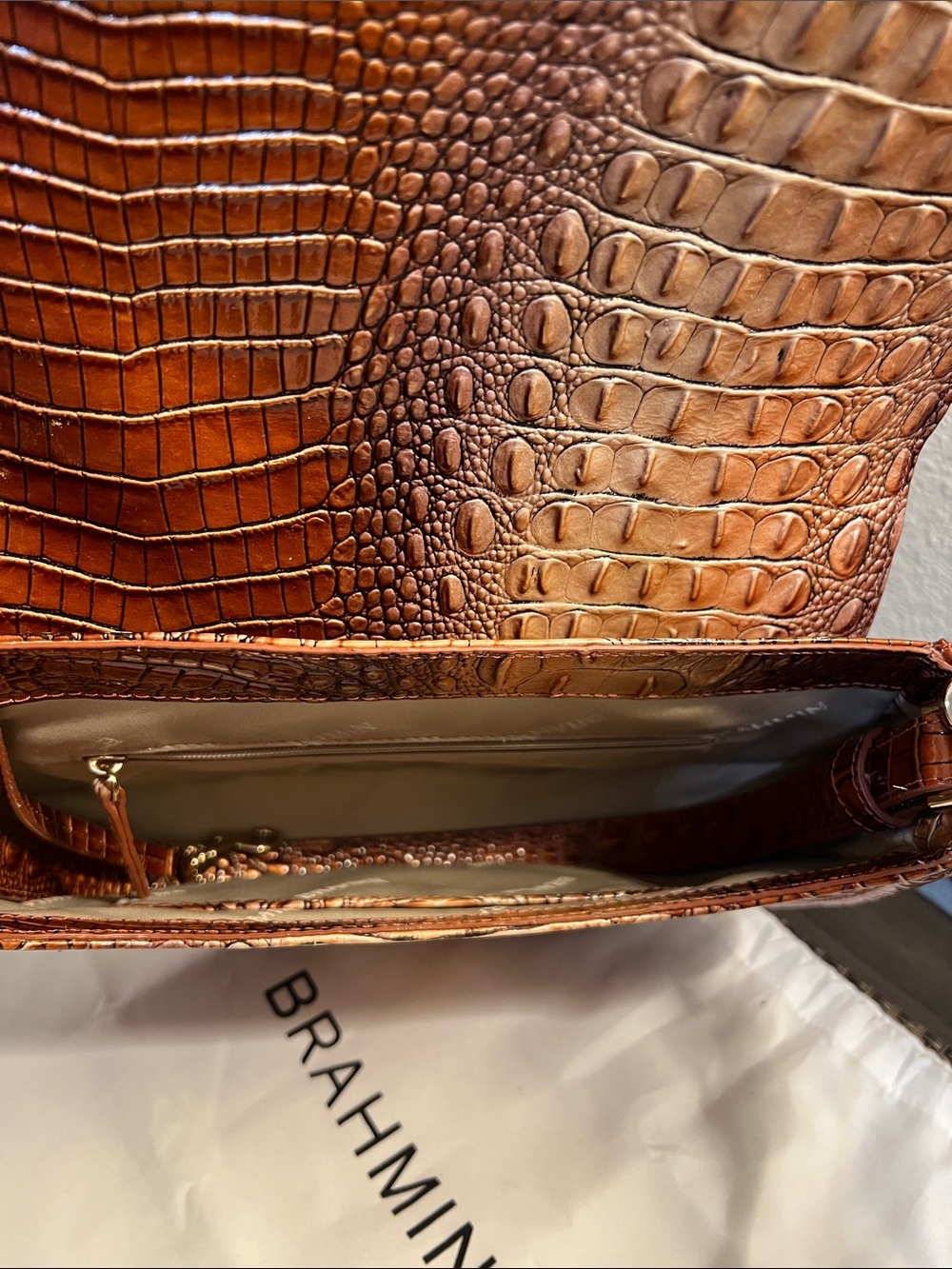 Brahmin Brown Croc-Embossed Leather Crossbody with Matching Wallet - Picture 7 of 11